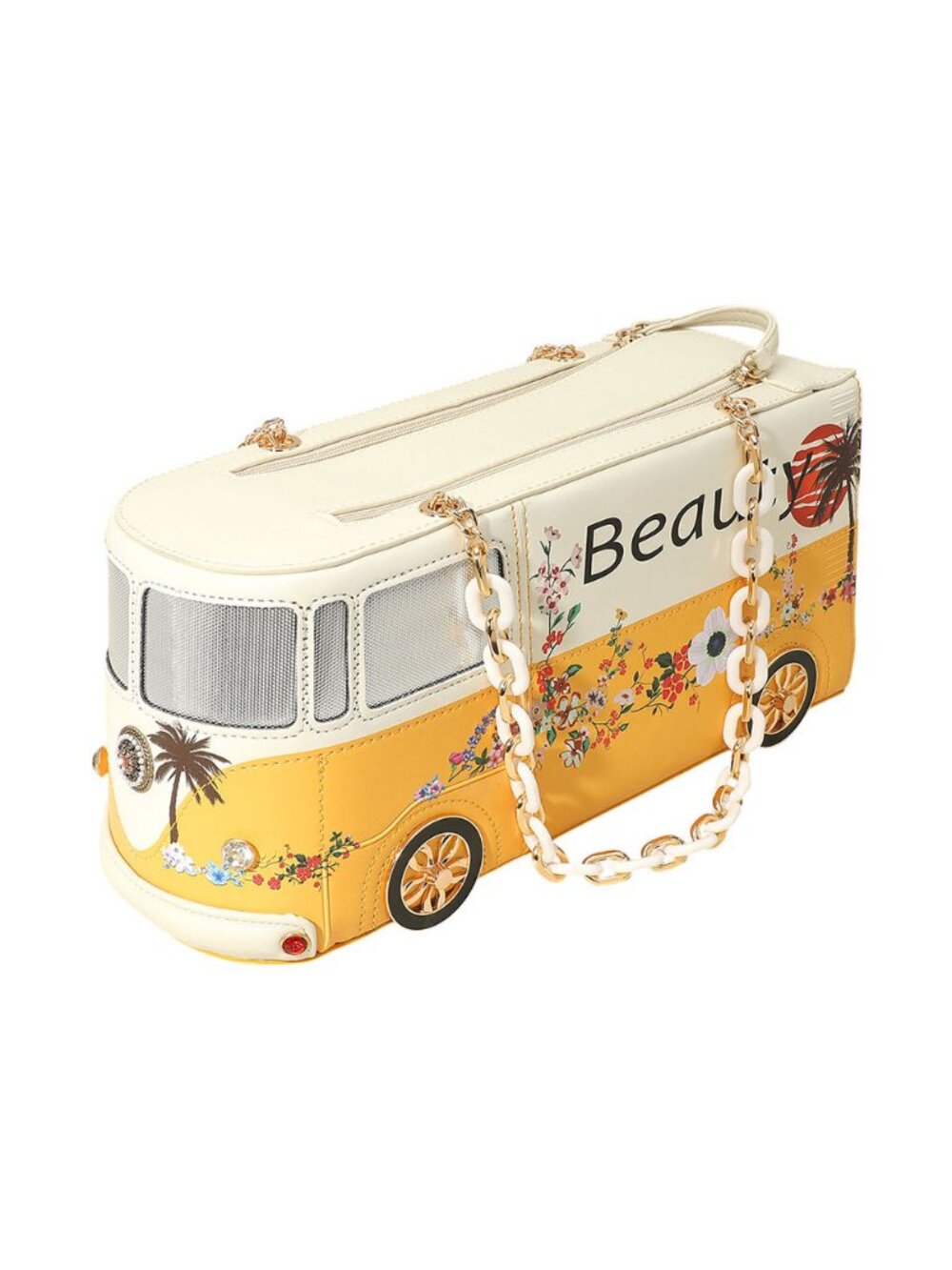 Tigerstars Yellow Faux Leather Floral Beauty Bus Chain Strap Bag